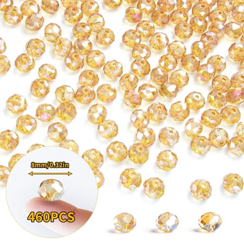 460Pcs 8mm Crystal Glass Beads for Jewelry Making Beads for Bracelets Necklace Pendants Making Supplies(Gold Champagne) - color: Golden champagne, size: 8mm 460pcs