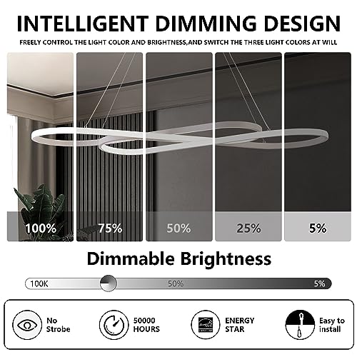 Large Led Chandelier 59.06in Modern Led Pendant Light for Kitchen Island Lighting Dimmable via Remote - color: White, size: 59.06in