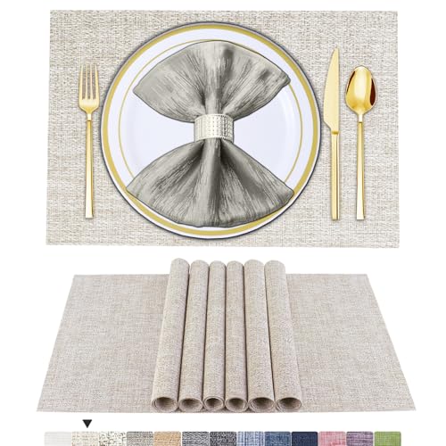 BETEAM Placemats Set of 6, Woven Place mats for Dining Table, Beige White - color: Beige White, size: 6 Pcs