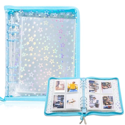Kpop Photocard Binder Holder with 30 Pack 4-Pocket Inner Pages, A5 6 Ring Cover Album Book with Zipper for Organizing Trading Card (Blue) - color: Blue