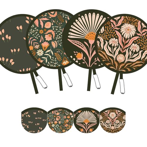 4 Pack Olive Boho Foldable Hand Fans – Pocket-Sized Cooling Fans for Daily Use, Hot Flashes, Menopause Relief, Travel & Outdoor (Olive Drab) - style: Olive Drab Boho