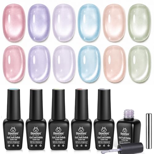 Beetles Cat Eye Gel Nail Polish Set, 6 Colors Pastel Gel Polish Kit - color: 0-0-Light Lucite