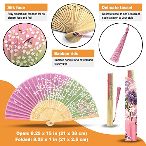 Hand Fan for Women Foldable - Folding Chinese Japanese Vintage Bamboo Silk Fan - Ideal for Hot Flashes, Church, EDM, Festivals, Dancing and Gifts (Sakura-Pink) - color: Sakura-pink