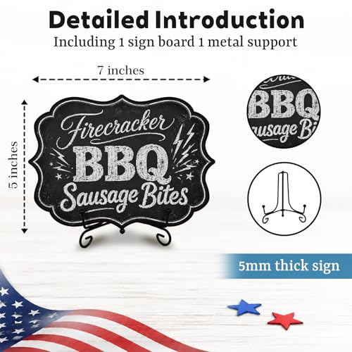 Wooden Food Sign with Metal Stand, Patriotic Hot Dog Buffet Decor for BBQ Party, Food Truck, Restaurant Counter, 5 x 7 Inch Independence Day Tabletop Display - A06 - color: DLR A06