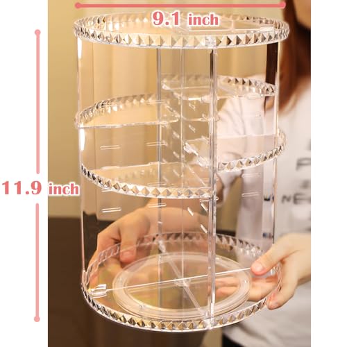 360 Degree Rotating Makeup Organizer, DIY 8 Adjustable Layers Spinning Skincare Organizer, Cosmetic Display Case with Brush Holder Perfume Tray