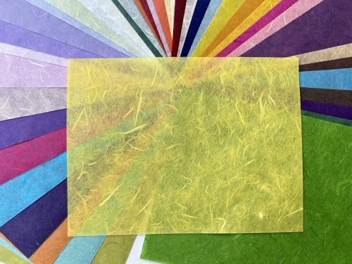 A5 50 Sheets Natural Fiber Mulberry Tree Mulberry Paper Sheets Art Tissue Washi Paper Design Craft Art Origami Suppliers Card Making 8.3" x 5.8". (Mixed 50 Color, A5) (Pack of 2) - color: Mixed 50 Color, size: A5 (Pack of 2)