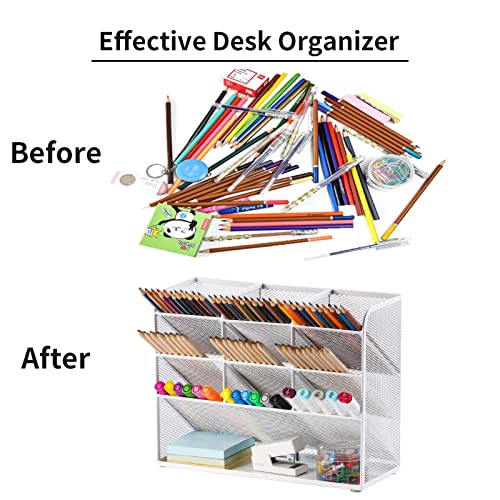 Marbrasse Mesh Desk Organizer, Multi-Functional Pen Holder, Pen Organizer for desk, Desktop Stationary Organizer, Storage Rack for School Home Office Art Supplies (White - Mesh Pen Holder) - color: White Mesh Pen Holder Without Drawer