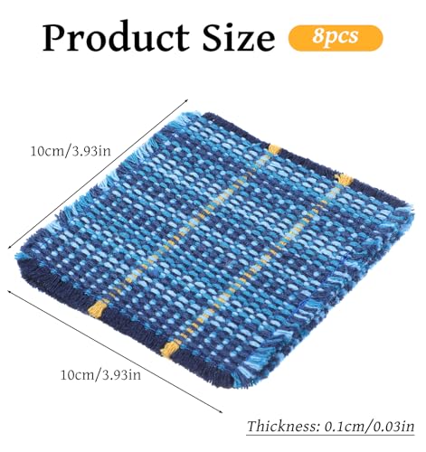 8 Pcs Cloth Coasters for Drinks, Blue Coasters Handcrafted Cotton Coastal Farmhouse Table Decor for Coffee, Tea & Cocktails, Housewarming Gift