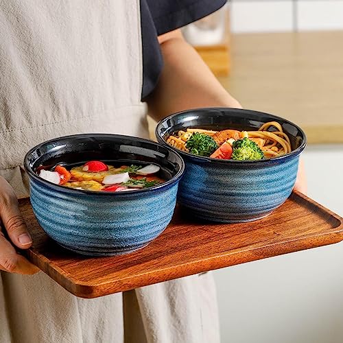 Hasense Cereal Bowl Set of 6, 20 Ounces Ceramic Soup Bowls Set for Kitchen, Suit for Cereal Soup Rice Pasta Salad Oatmeal, Microwave and Dishwasher Safe(Blue) - color: Blue, size: 20 Ounce