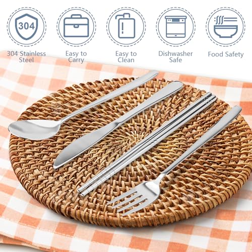 5 Pcs Travel Utensils Set, 304 Stainless Steel Lunch Box (Silver)