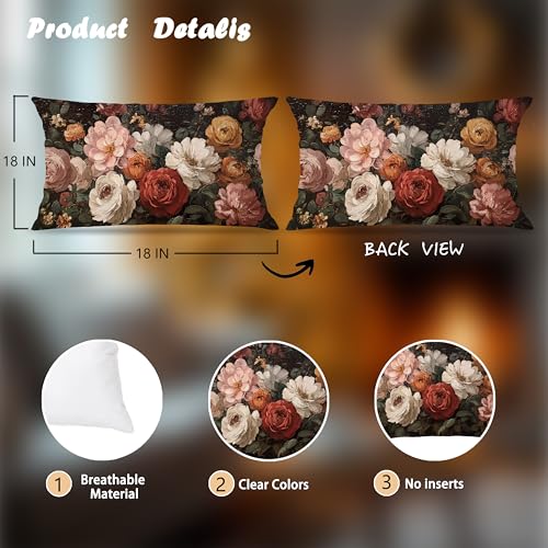 Vintage Moody Dark Floral Throw Pillow Covers 12x20,Rustic Farmhouse Decor,Dark Academia Flower Botanical Decorative Throw Pillow Covers for Home Bedroom Living Room Double-Sided - color: Floral-18, size: 20" x 12" (Pack of 1)