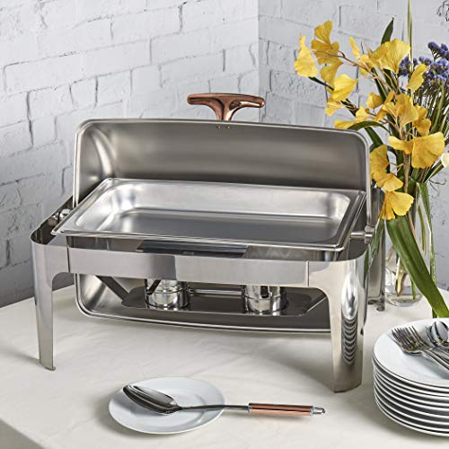 Denmark Tools for Cooks Celebrations Cookware Collection 5 Piece 9.5-Quart Rectangular Heavy Gauge Stainless Steel Chafing Dish Set with Roll Top Lid for Entertaining & Catering - size: 9.5QT ROLL TOP CHAFING DISH