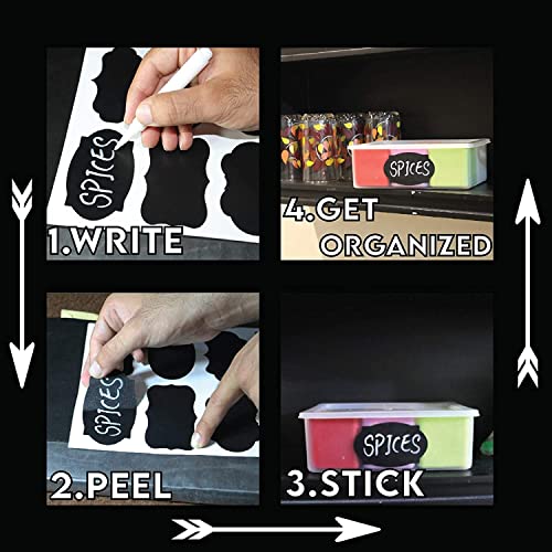 Mantah Rectangle Chalkboard Labels 200pcs with 2 White Chalk Marker, Reusable Waterproof Chalk Label for Storage Bin, Labels for Food Container, Label for Jars, Containers - size: 200 PCS, Rectangular Shape
