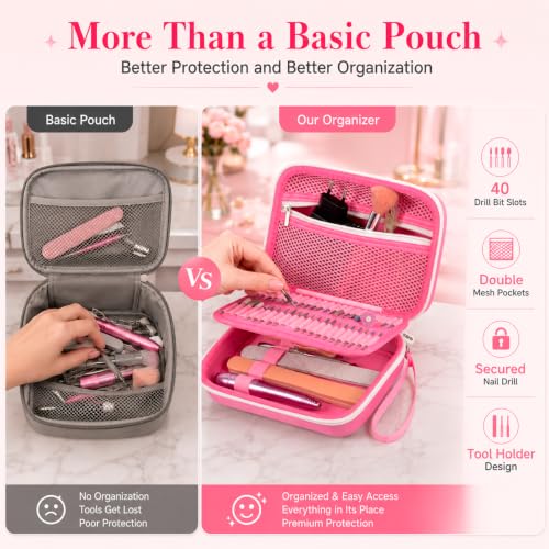 ALKOO 40-Slot Nail Drill Organizer Case with Nail Drill Bit Holder - color: Pink