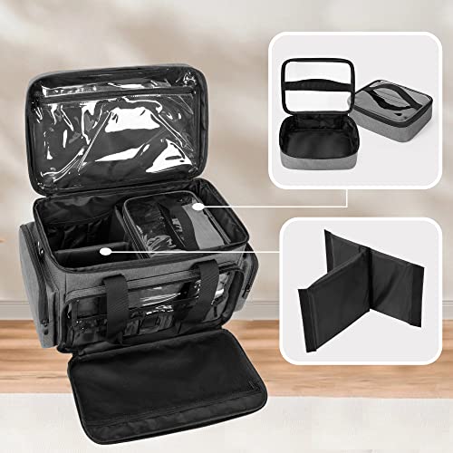 BAFASO Makeup Bag with 2 Removable Pouches and Detachable Dividers, Gray - color: Gray