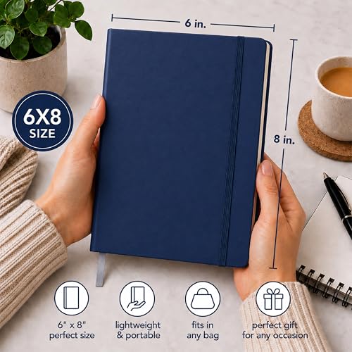 Eccolo Cool Jazz Hardbound Writing Journal, 192-Page Lined Paper, Lay-Flat - color: Navy, size: Medium - (6-x-8.5 Inches)