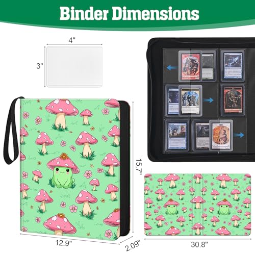 Top Loader Binder, 9-Pocket Trading Card Album, Holds 360 Top Loaders - color: Green Mushroom Frog