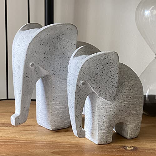 Elephant Statues Set of 2, Gray Sculptures for Shelf & Table