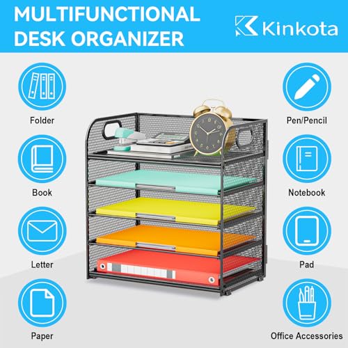 Paper Organizer Letter Tray with Handle, 5-Tier Black - color: Black, size: 12.6" x 9.1" x 13.4"