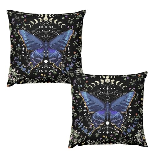 Moth Witchy Gothic Flower Pillow Covers Butterfly Moon Phase Wildflower Plant Mysterious Moonlit Botanical Tarot Home Decor Sofa Bedroom Cushion Outdoor Indoor Decorations 16 "x16 - color: Butterfly-6, size: 16" x 16" (Pack of 2)