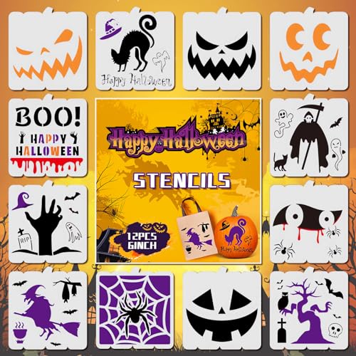 Halloween Stencils for Painting, 12 Pcs 6 Inch for Wood Signs Canvas - color: Halloween 6"