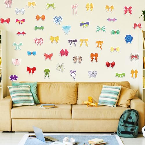 50PCS Colorful Coquette Bow Stickers, Cute Bow Tie Vinyl Decals, Waterproof Aesthetic Stickers for Adults Women Girls Water Bottle Laptop Scrapbook Phone Decor Party Favors Birthday Gifts - color: Bow