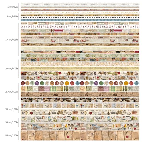 34 Rolls Vintage Washi Tape Set,Letter Map Stamp Stripe Literature Art Writable Aesthetic Washy Decorative Tapes for Scrapbooking, Junk Journal Supplies, Bullet Journaling 5-50mm Wide (3m Long)/Roll - style: Manuscript Style 2