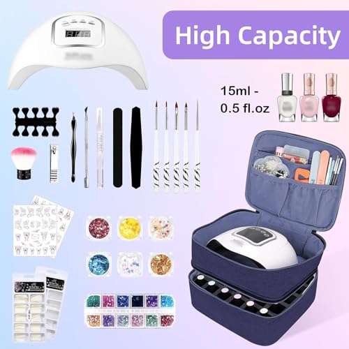 ALSLEA Nail Polish Organizer Holds 30 Bottles (15ml - 0.5 fl.oz) Double-layer Gel Nail Polish Kit Case, Nail Holder for Nail Lamp, Portable Nail Organizer and Storage for Nail Supplies (Blue) - color: Blue, size: 30 slots