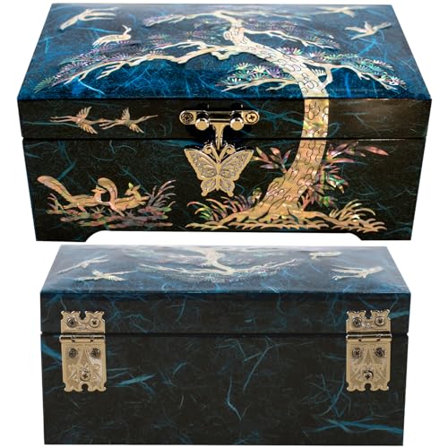 Mother of Pearl Wood Jewelry Box Pine Tree Watch Storage Blue - style: Pine Tree Blue