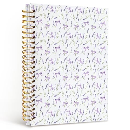 MOFUYU Purple Spiral Preppy Notebook,Floral Journals - color: Lavender(pink)
