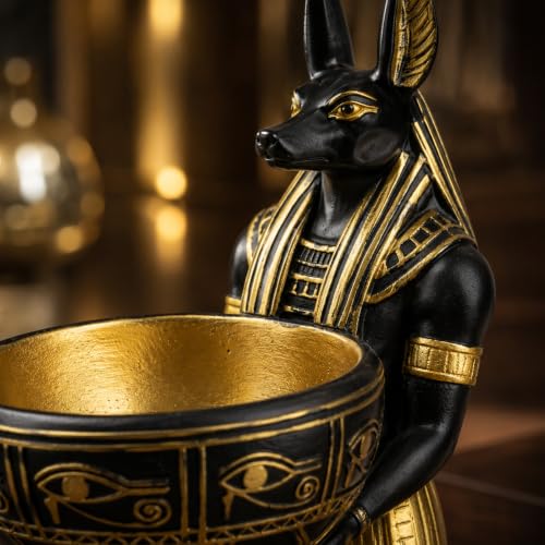 10'' Anubis Statue Bowl, Black Gold Egyptian Decor, Resin Sculptures