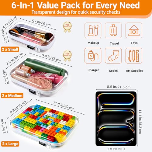 YQBRAO Clear Hard Shell Zipper Cases, Diaper Bag Organizer Pouches, White - color: White, size: 6 Pack (2L+2M+2S)