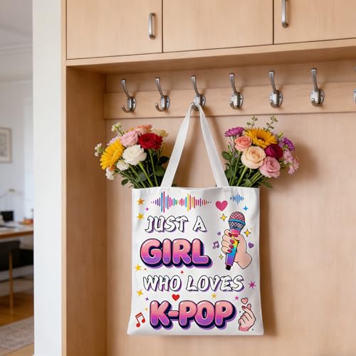 Purple & Pink Patterned Korean Style Canvas Tote Bag, Exquisite Fashion Gift for Girls, Stylish Pattern Design Large Capacity Tote Bag for Women