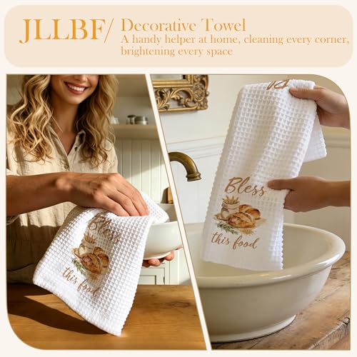 Christian Baking Kitchen Hand Towels 16x24 Inch, Bread Baker Gifts, Bless This Food Bible Verse Decorative Hand Towels for Kitchen Bakery, Christian Housewarming Gifts - color: Bless Food