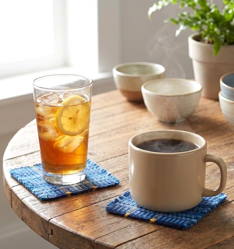 8 Pcs Cloth Coasters for Drinks, Blue Coasters Handcrafted Cotton Coastal Farmhouse Table Decor for Coffee, Tea & Cocktails, Housewarming Gift