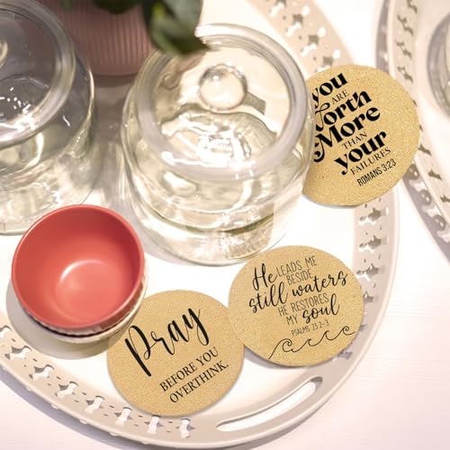 Coasters for Drinks with Holder Set of 6, Inspirational Cork Coaster Absorbent for Office Desk Inspired Table Coasters Kitchen Decor House Warming Gifts for New Home Couples, Round 4" - color: Plant