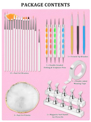 YOOVR 27-In-1 Nail Art Tools with Nail Stand Holder for Press on Painting - color: White