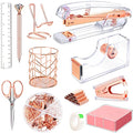 Rose Gold Office Supplies and Accessories, Acrylic Stapler, Staple Remover, Tape Holder, Ballpoint Pen, Scissor, Binder Clips, Staples, Phone Holder, Ruler, Transparent Glue and 300 Notes - color: Rose Gold