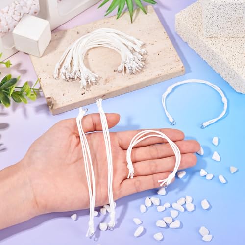 20Pcs White Adjustable Braided Cord Colorful Waxed Thread Half Finished Bracelet with Jump Rings for Wrist DIY Women Jewelry Making Friendship Fashion Bangle Accessory - color: White