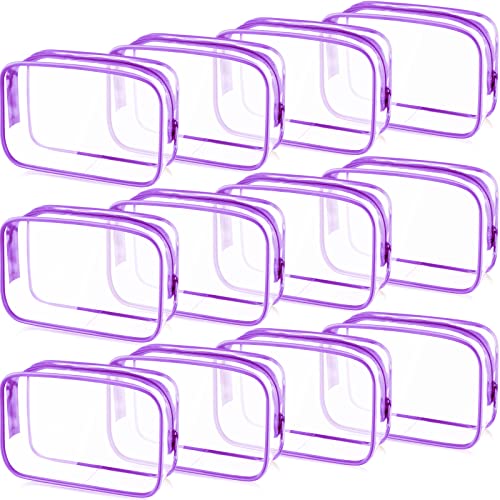 Weewooday 12 Pcs Clear Cosmetic Bags PVC Zipper,Medium,Purple - color: Purple, size: Medium