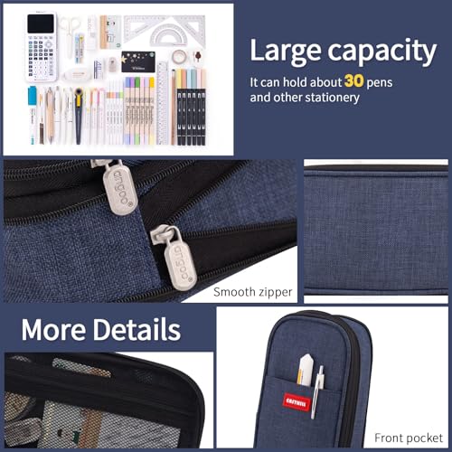 EASTHILL Big Capacity Pencil Case Large Pencil Pouch Stationery Pen Bag for Teen Girls-Deep Blue - color: Deep Blue