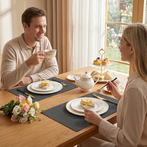 Romanstile Faux Leather Vinyl Placemats Set of 6, Charcoal - color: Charcoal