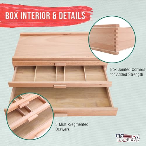 U.S. Art Supply 3-Drawer Artist Tool Supply Box with Storage Drawers