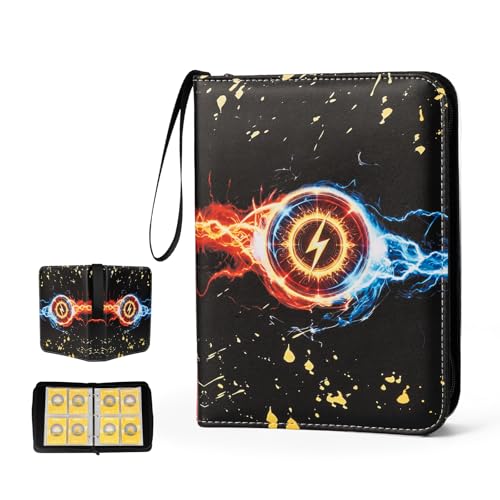 Trading Card Binder Album, 400 Pockets, 50 Removable 4-Pocket Pages, Waterproof (Black Blue& Red) - color: Black Blue& Red