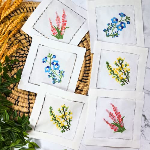 HCRAFT Embroidered Cocktail Napkins, Mixed Hyacinth Bulbs Coasters 6x6 in