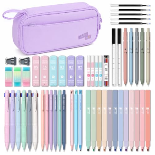 Four Candies 56 PCS School Supplies with Cute Pencil Case (Light Purple) - color: Light Purple