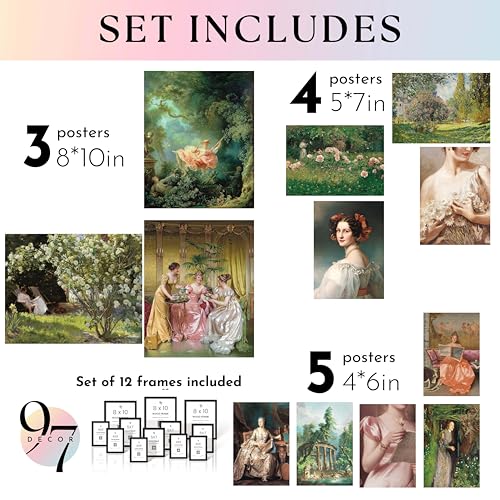 97 Decor Framed Victorian Wall Art, 12 Pcs Vintage Prints, Black Frame - color: Baroque Victorian Gx8x10, size: FRAMED