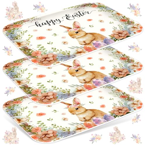 JarThenaAMCS 3Pcs Easter Serving Trays 13 x 10 Inch Watercolor Bunny Egg Flower Platter Vintage Spring Rabbit Serving Dishes for Serving Food Snacks Cookies Dessert Party Supplies - style: Bunny Egg