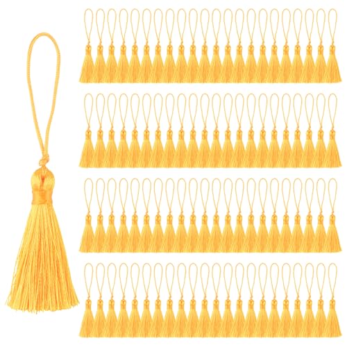 Mini Tassel Charms, 90pcs Yellow Tassels with Hanging Loop Mini Tiny Handmade Craft Tassels Charms for DIY Jewelry Necklace Making Accessories - color: Yellow-10cm