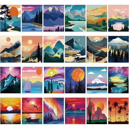 Sherr 24 Pcs Pre Drawn Canvas for Adult, Mountain, 8 x 10 Inch - size: 8 x 10 Inch, style: Mountain